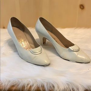 Salvatore Ferragamo white leather heels